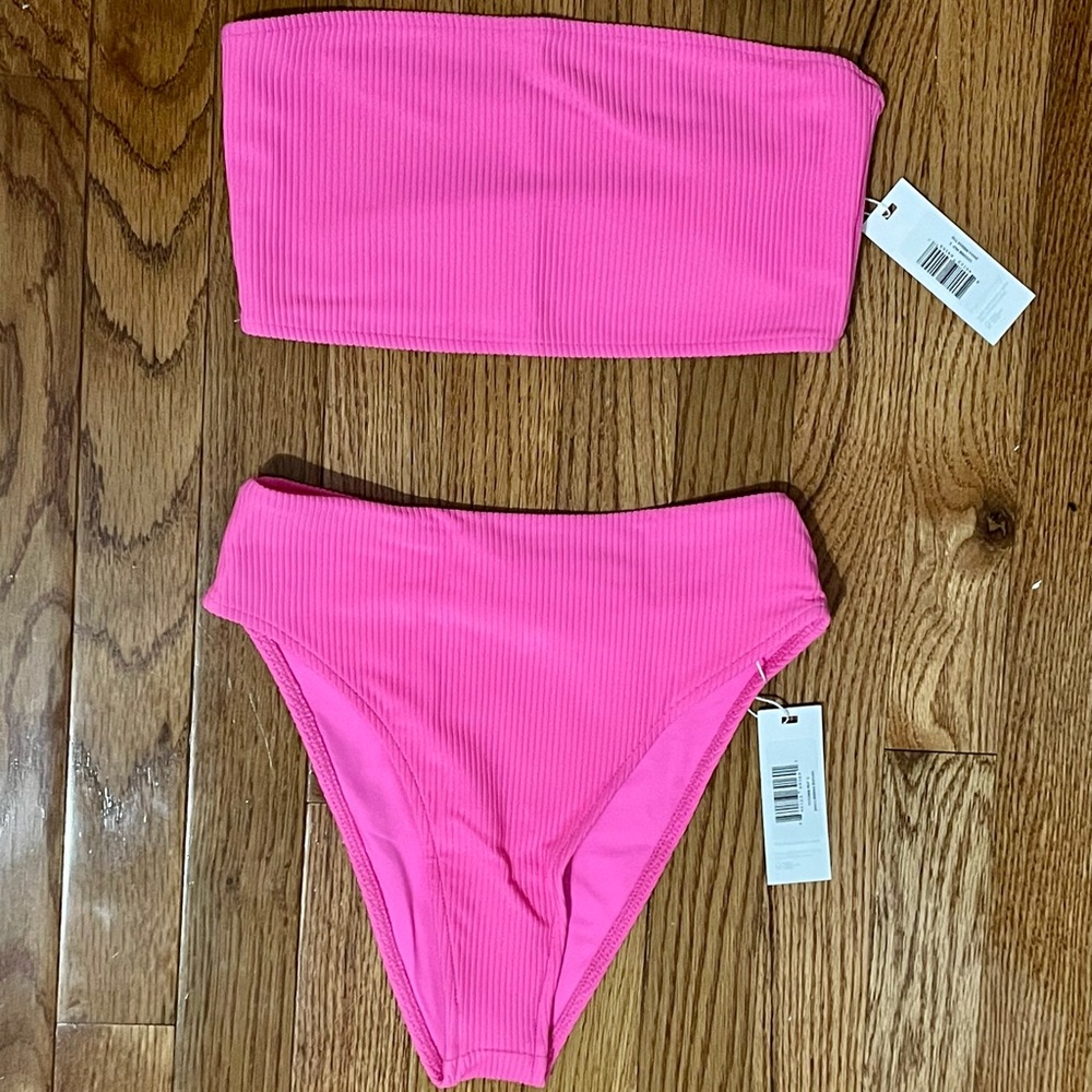 NWT Frankie’s Bikinis Bright Pink Jenna Bikini Top and Bottom, Sz S